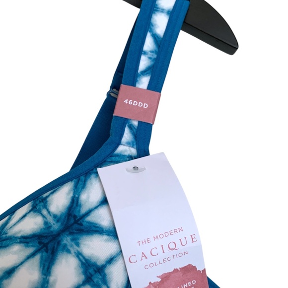 NWT Cacique Bra Sz 46DDD Aqua White Teal Lightly Lined Balconette Lane Bryant - Picture 8 of 9